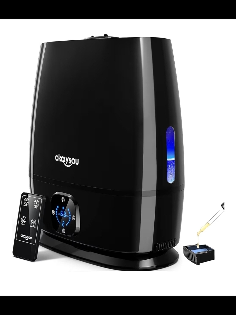 Okaysou Black Ultrasonic Humidifier with Remote